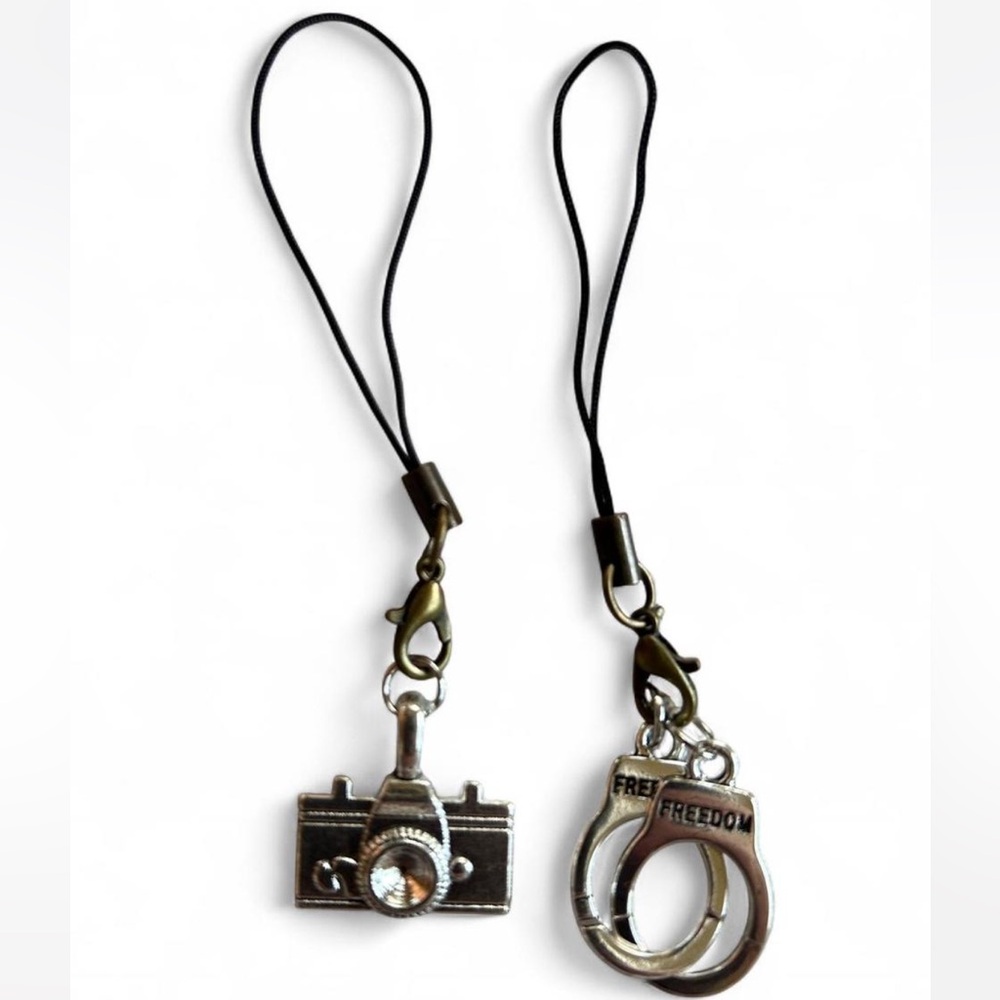 NEW✨Silver Camera or Handcuff Cell Phone Charm